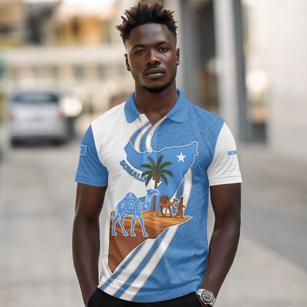 Somalia Polo Shirt with Camel Desert Map Palm Tree Heritage Spirit