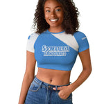 Somalia Raglan Cropped T shirt with Soomaaliya Ha Noolaato Nomad Moon Flag Spirit
