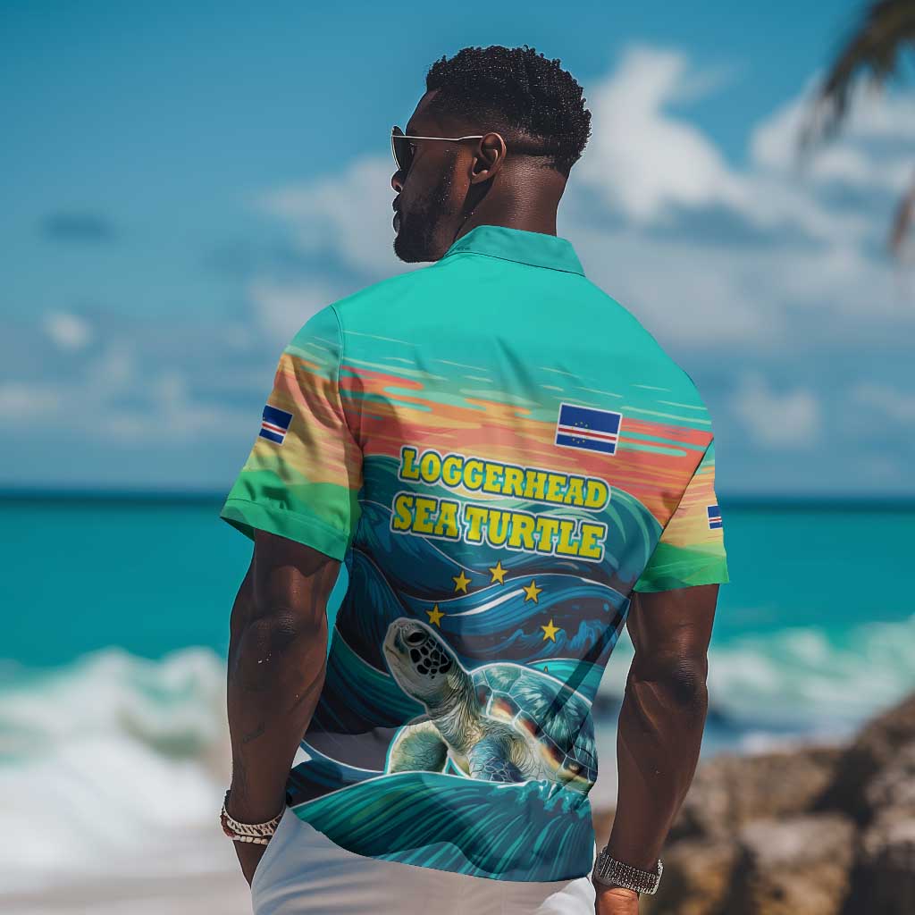 Cape Verde Hawaiian Shirt with Loggerhead Sea Turtle Ocean Sunset Spirit