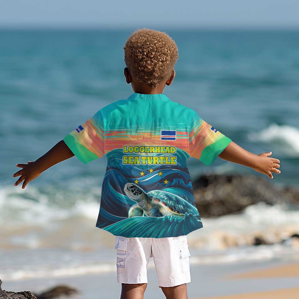 Cape Verde Kid Hawaiian Shirt with Loggerhead Sea Turtle Ocean Sunset Spirit