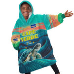 Cape Verde Kid Wearable Blanket Hoodie with Loggerhead Sea Turtle Ocean Sunset Spirit