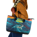 Cape Verde Leather Tote Bag with Loggerhead Sea Turtle Ocean Sunset Spirit