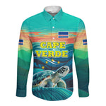 Cape Verde Long Sleeve Button Shirt with Loggerhead Sea Turtle Ocean Sunset Spirit