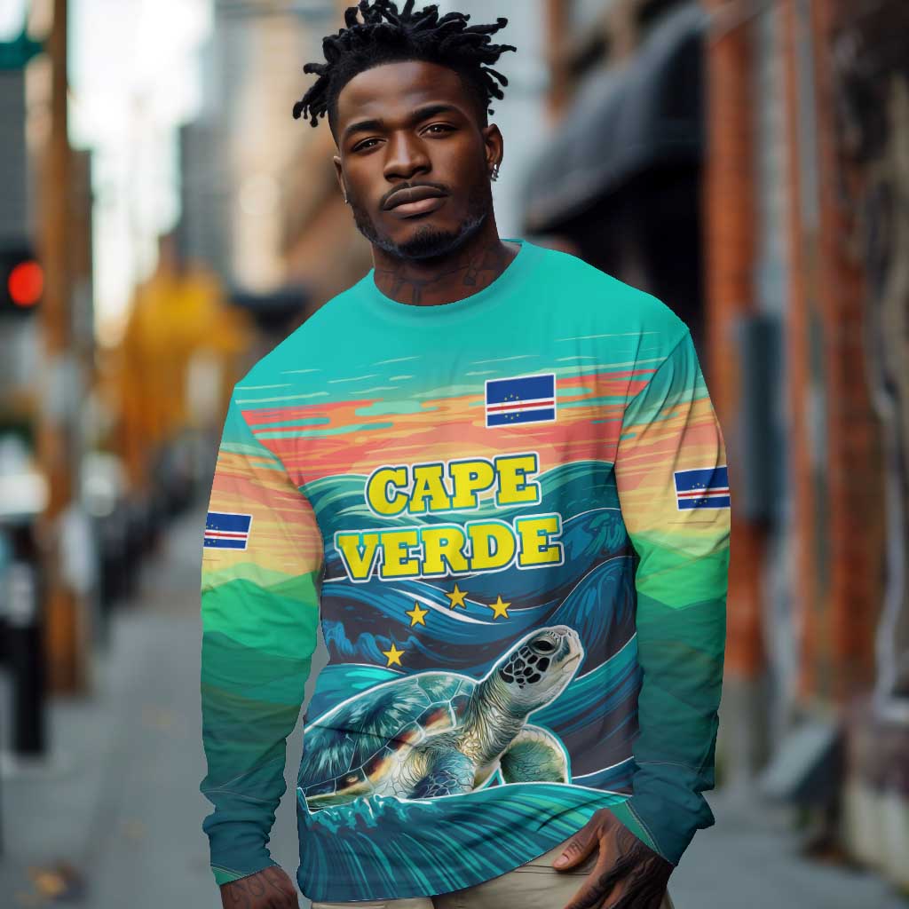 Cape Verde Long Sleeve Shirt with Loggerhead Sea Turtle Ocean Sunset Spirit
