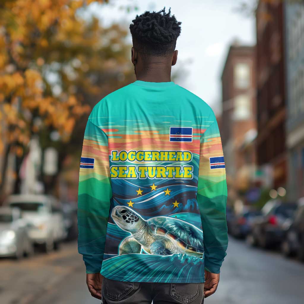 Cape Verde Long Sleeve Shirt with Loggerhead Sea Turtle Ocean Sunset Spirit