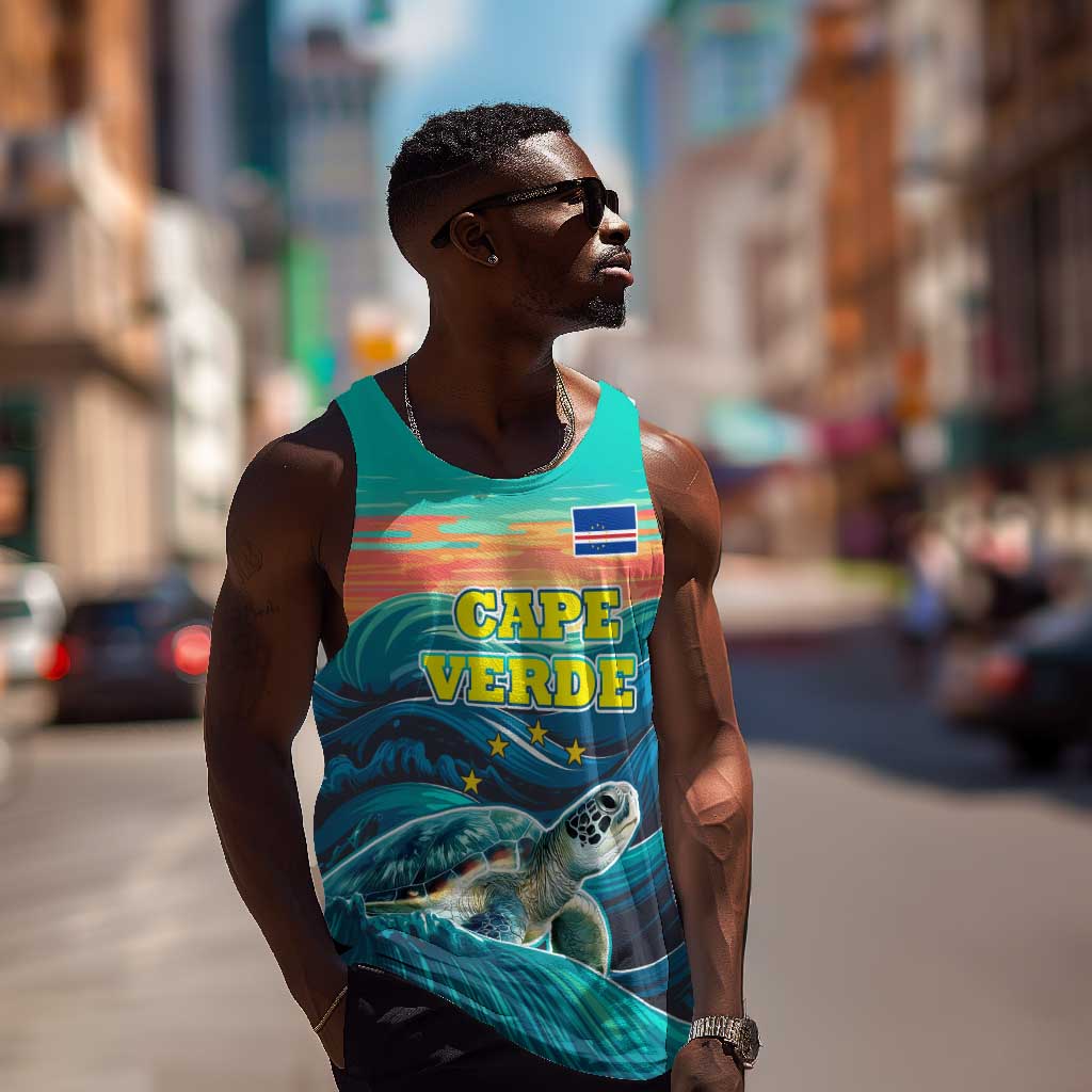 Cape Verde Men Tank Top with Loggerhead Sea Turtle Ocean Sunset Spirit
