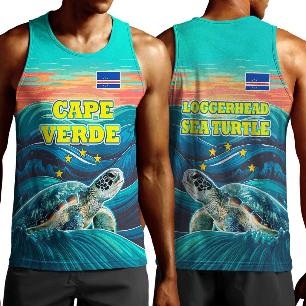Cape Verde Men Tank Top with Loggerhead Sea Turtle Ocean Sunset Spirit