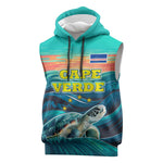 Cape Verde Sleeveless Hoodie with Loggerhead Sea Turtle Ocean Sunset Spirit - African Pride