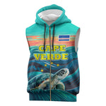 Cape Verde Sleeveless Zip Hoodie with Loggerhead Sea Turtle Ocean Sunset Spirit - African Pride