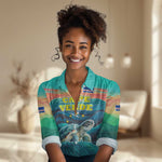 Cape Verde Women Casual Shirt with Loggerhead Sea Turtle Ocean Sunset Spirit