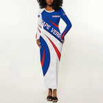 Cape Verde Long Sleeve Bodycon Dress with Blue Red Flag Nós Kretxeu Spirit