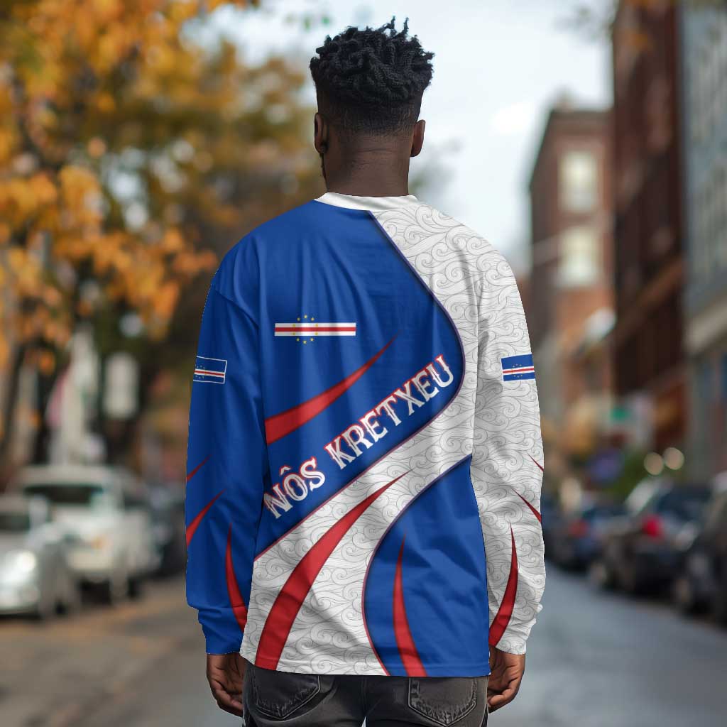 Cape Verde Long Sleeve Shirt with Blue Red Flag Nós Kretxeu Spirit