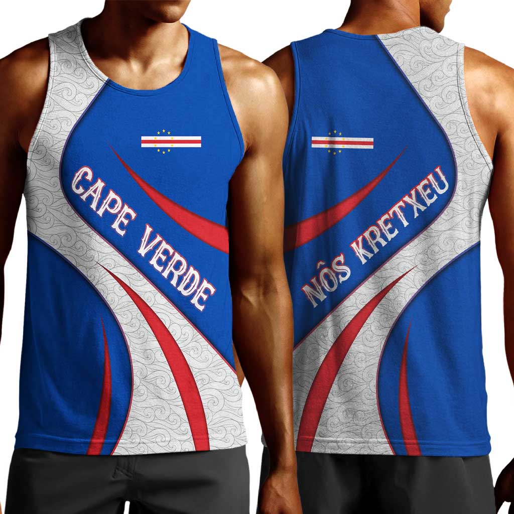 Cape Verde Men Tank Top with Blue Red Flag Nós Kretxeu Spirit