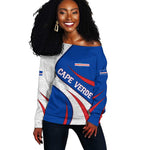 Cape Verde Off Shoulder Sweater with Blue Red Flag Nós Kretxeu Spirit