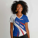 Cape Verde Women V-Neck T-Shirt with Blue Red Flag Nós Kretxeu Spirit