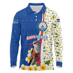 Cape Verde Long Sleeve Polo Shirt Kingfisher Bird Floral Flag Spirit - African Pride