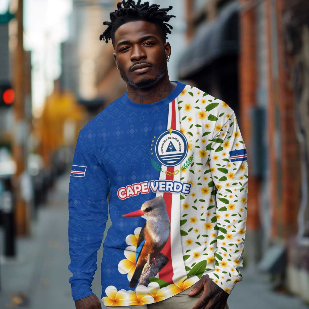Cape Verde Long Sleeve Shirt Kingfisher Bird Floral Flag Spirit - African Pride