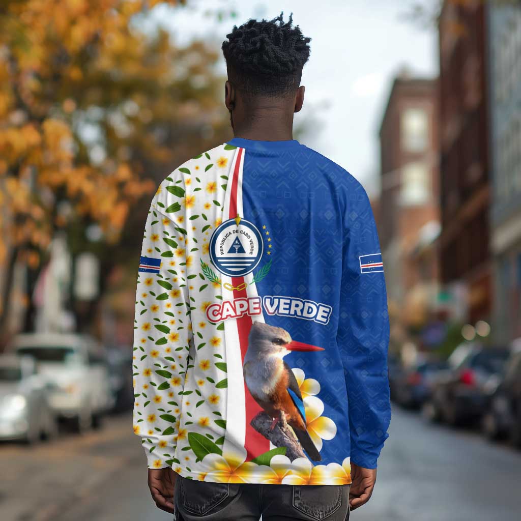 Cape Verde Long Sleeve Shirt Kingfisher Bird Floral Flag Spirit - African Pride