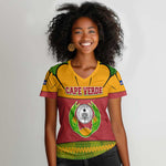 Cape Verde Women V-Neck T-Shirt One Heart Ten Islands National Emblem Spirit - African Pride