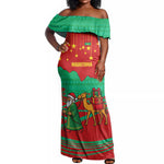 Mauritania Christmas Off Shoulder Maxi Dress Santa Claus Camel Gift Boxes Starry Sky and Desert - African Pride