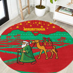 Mauritania Christmas Round Carpet Santa Claus Camel Gift Boxes Starry Sky and Desert - African Pride