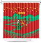 Mauritania Christmas Shower Curtain Santa Claus Camel Gift Boxes Starry Sky and Desert - African Pride