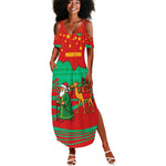 Mauritania Christmas Summer Maxi Dress Santa Claus Camel Gift Boxes Starry Sky and Desert - African Pride