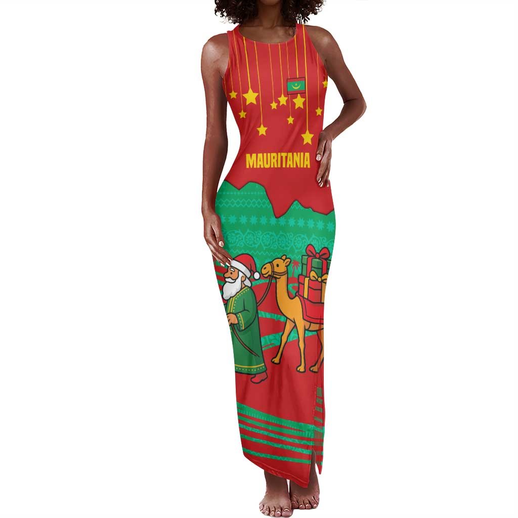 Mauritania Off Shoulder Maxi Dress - Desert Sunset Camel Silhouette and Flag Accents TS04