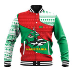 Mauritania Christmas Baseball Jacket Santa Sharks Festive Fish Pattern and Red Green Holiday - African Pride