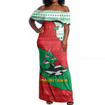 Mauritania Christmas Off Shoulder Maxi Dress Santa Sharks Festive Fish Pattern and Red Green Holiday - African Pride
