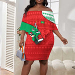 Mauritania Christmas Off Shoulder Short Dress Santa Sharks Festive Fish Pattern and Red Green Holiday - African Pride