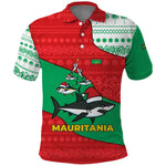 Mauritania Christmas Polo Shirt Santa Sharks Festive Fish Pattern and Red Green Holiday - African Pride