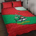 Mauritania Christmas Quilt Bed Set Santa Sharks Festive Fish Pattern and Red Green Holiday - African Pride
