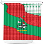 Mauritania Christmas Shower Curtain Santa Sharks Festive Fish Pattern and Red Green Holiday - African Pride