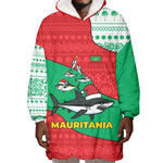 Mauritania Christmas Wearable Blanket Hoodie Santa Sharks Festive Fish Pattern and Red Green Holiday - African Pride