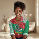 Mauritania Christmas Women Casual Shirt Santa Sharks Festive Fish Pattern and Red Green Holiday - African Pride