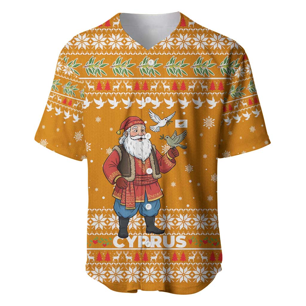 Cyprus Christmas Baseball Jersey Santa Holding Doves Olive Branch Snowflakes - African Pride