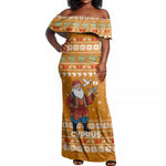 Cyprus Christmas Off Shoulder Maxi Dress Santa Holding Doves Olive Branch Snowflakes - African Pride
