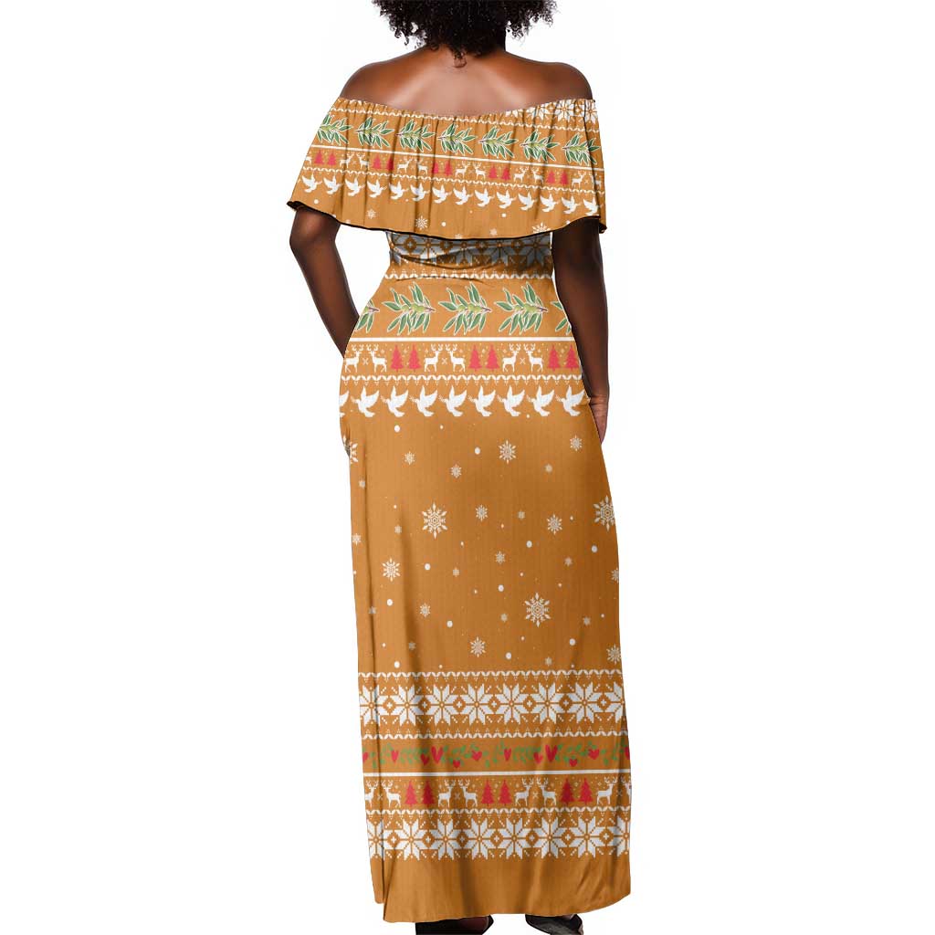 Cyprus Christmas Off Shoulder Maxi Dress Santa Holding Doves Olive Branch Snowflakes - African Pride