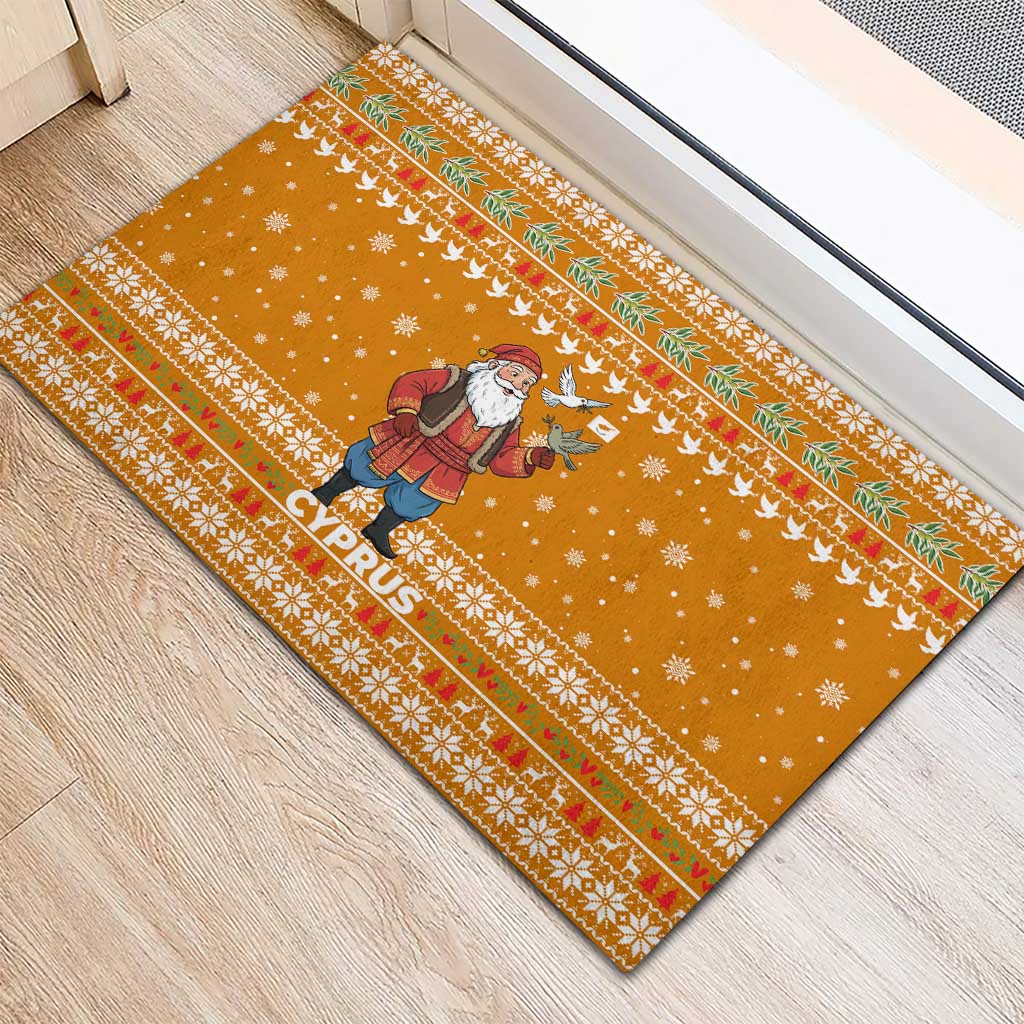 Cyprus Christmas Rubber Doormat Santa Holding Doves Olive Branch Snowflakes - African Pride
