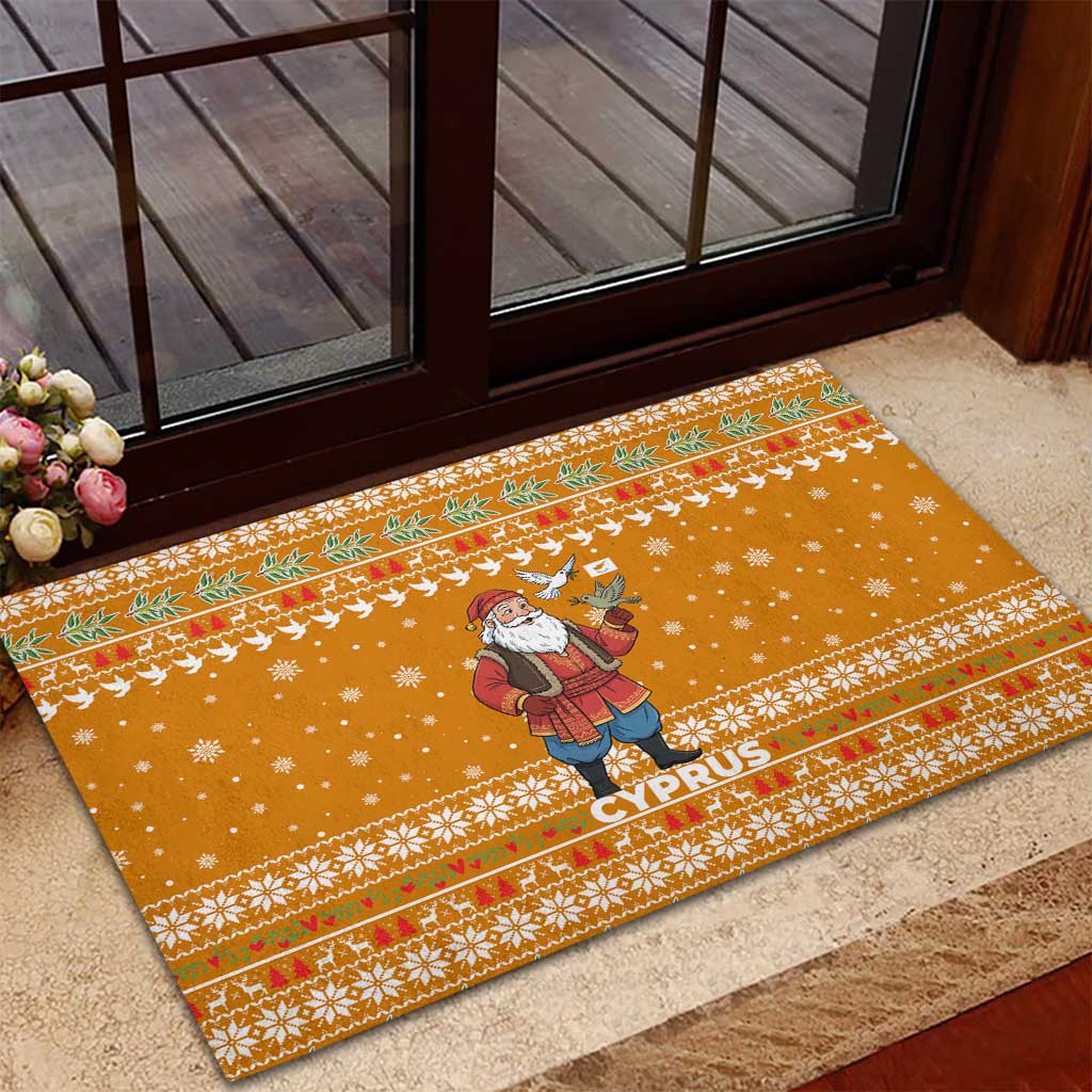 Cyprus Christmas Rubber Doormat Santa Holding Doves Olive Branch Snowflakes - African Pride