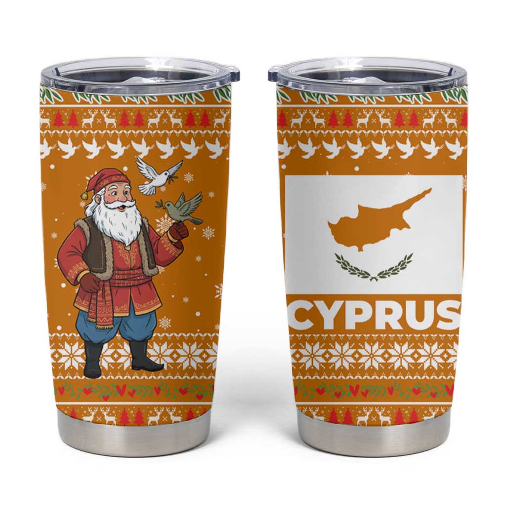 Cyprus Christmas Tumbler Cup Santa Holding Doves Olive Branch Snowflakes - African Pride