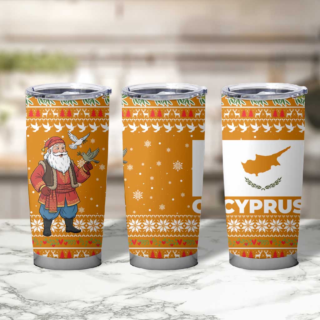 Cyprus Christmas Tumbler Cup Santa Holding Doves Olive Branch Snowflakes - African Pride