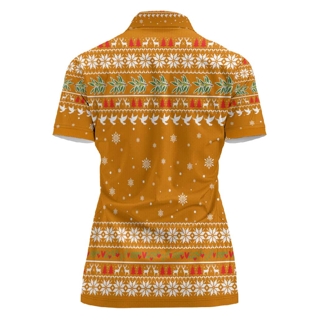 Cyprus Christmas Women Polo Shirt Santa Holding Doves Olive Branch Snowflakes - African Pride