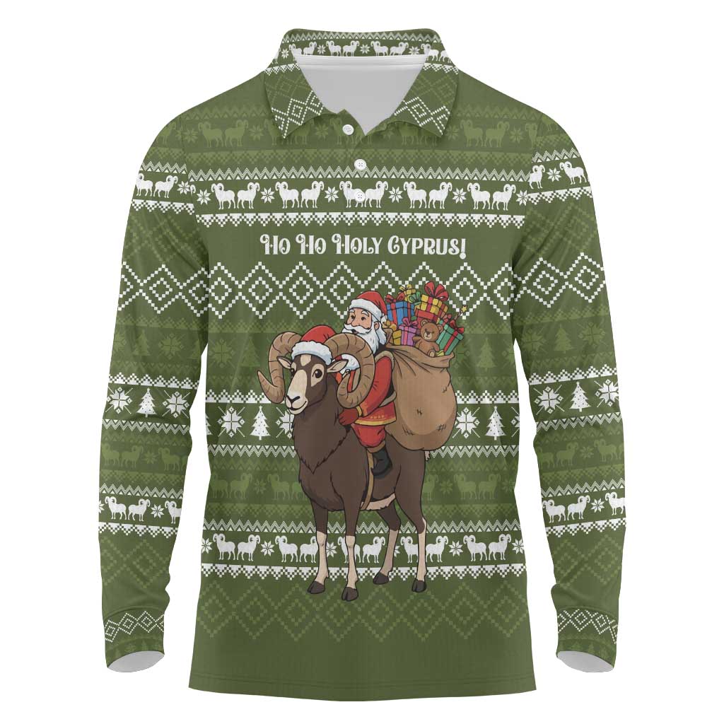 Cyprus Christmas Long Sleeve Polo Shirt Santa Riding Ram Ho Ho Holy Cyprus - African Pride