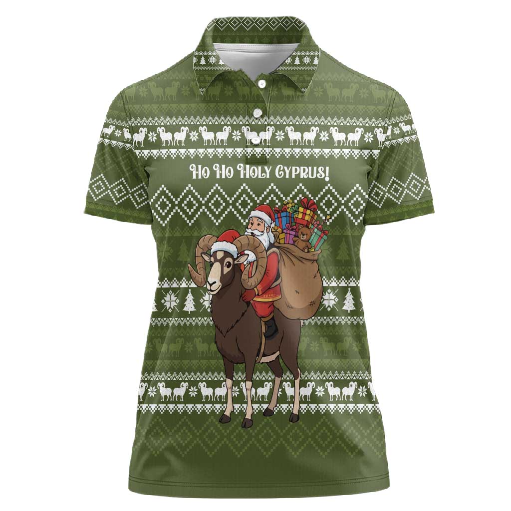 Cyprus Christmas Women Polo Shirt Santa Riding Ram Ho Ho Holy Cyprus - African Pride