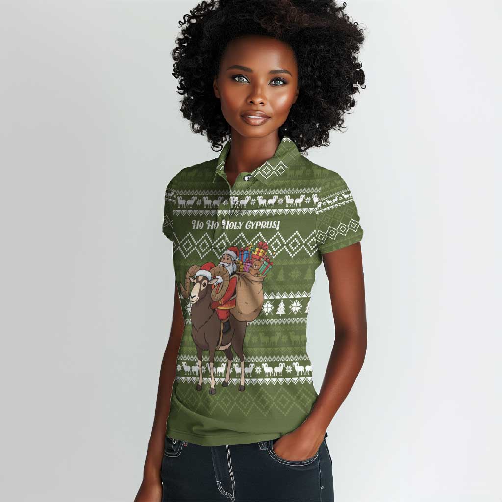 Cyprus Christmas Women Polo Shirt Santa Riding Ram Ho Ho Holy Cyprus - African Pride