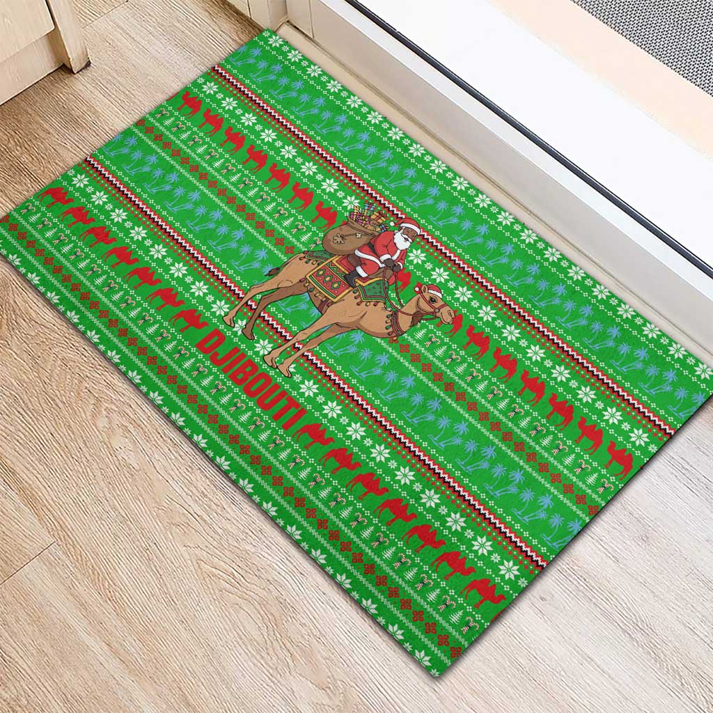 Djibouti Christmas Rubber Doormat Santa Riding Camel Palm Trees Camel - African Pride