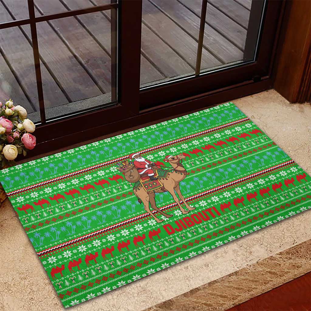 Djibouti Christmas Rubber Doormat Santa Riding Camel Palm Trees Camel - African Pride