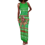Djibouti Christmas Tank Maxi Dress Santa Riding Camel Palm Trees Camel - African Pride